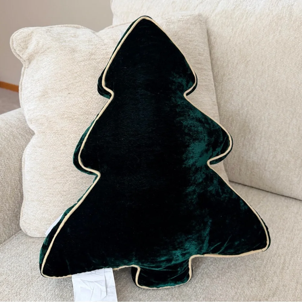 34th & Pine Elegant Embroidered Green Velvet Tree Pillow with Gold Accents